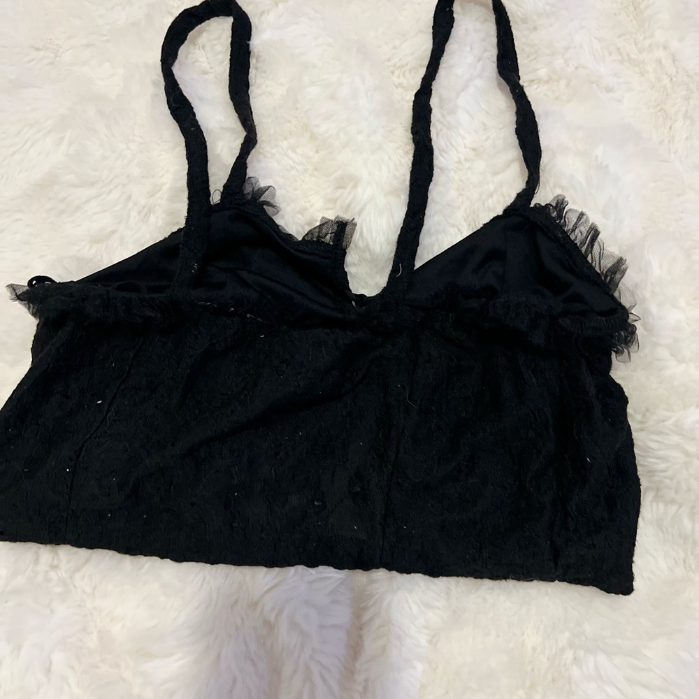 Zara Black Ruched Top with Ruffle Detail - Picture 4 of 5